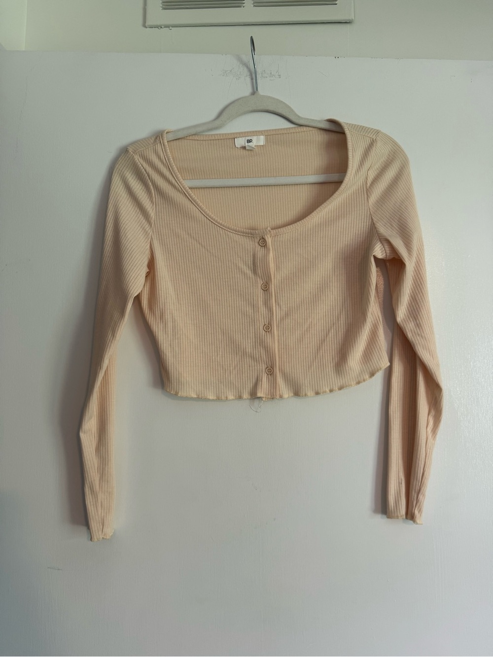 bp Ribbed Button-Front Long Sleeve Crop Top - Cream